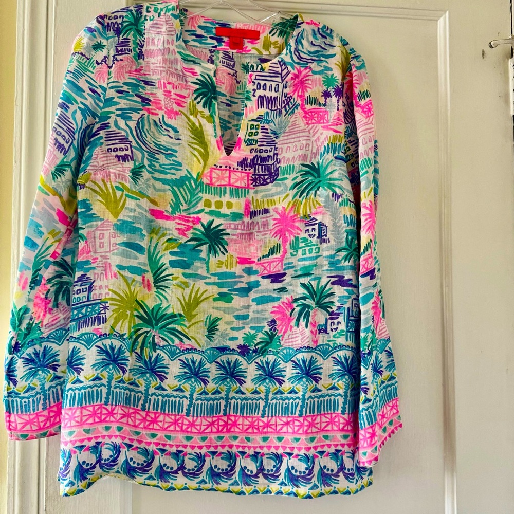 Lilly Pulitzer Ocean Cove Private Island Linen Manda Top Resortwear Summer Vibes